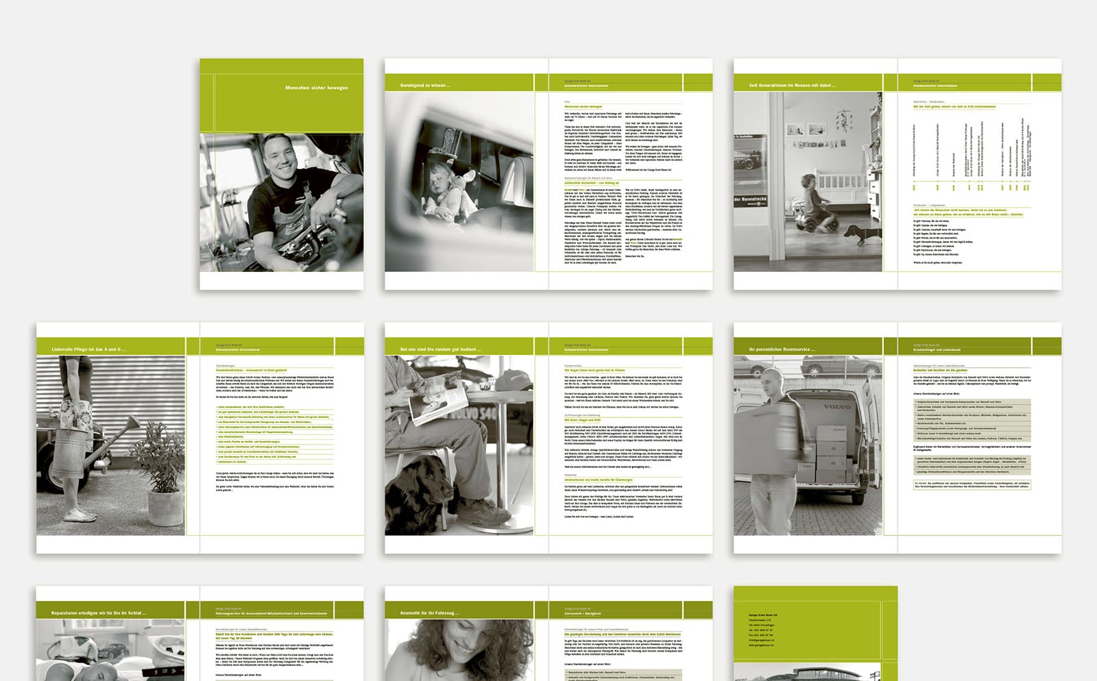 Gestaltung Imagebroschüre Garage Buser Ormalingen Ansicht verschiedener Inhaltsseiten
