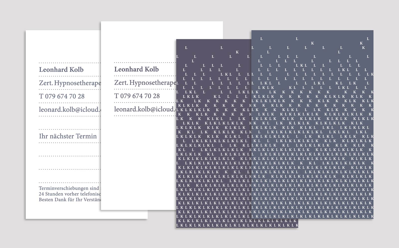 Brand und Visual Identity: Gestaltung Logo Visitenkarten und Terminkarten Leonhard Kolb, Hypnosetherapeut