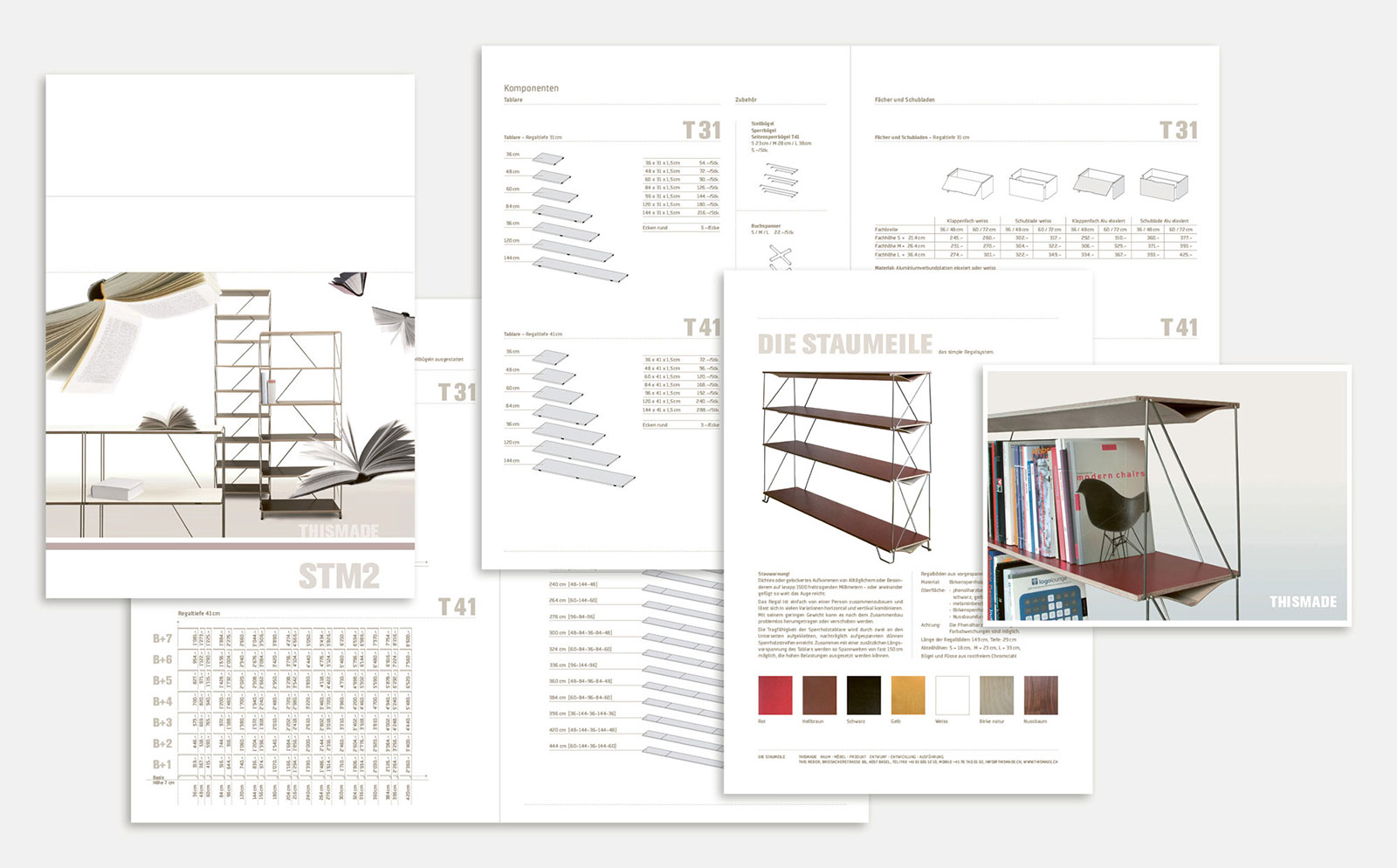 Werbung – Gestaltung der Produktedokumentation STM Thismade Möbel, Basel Ansicht verschiedener Broschüren