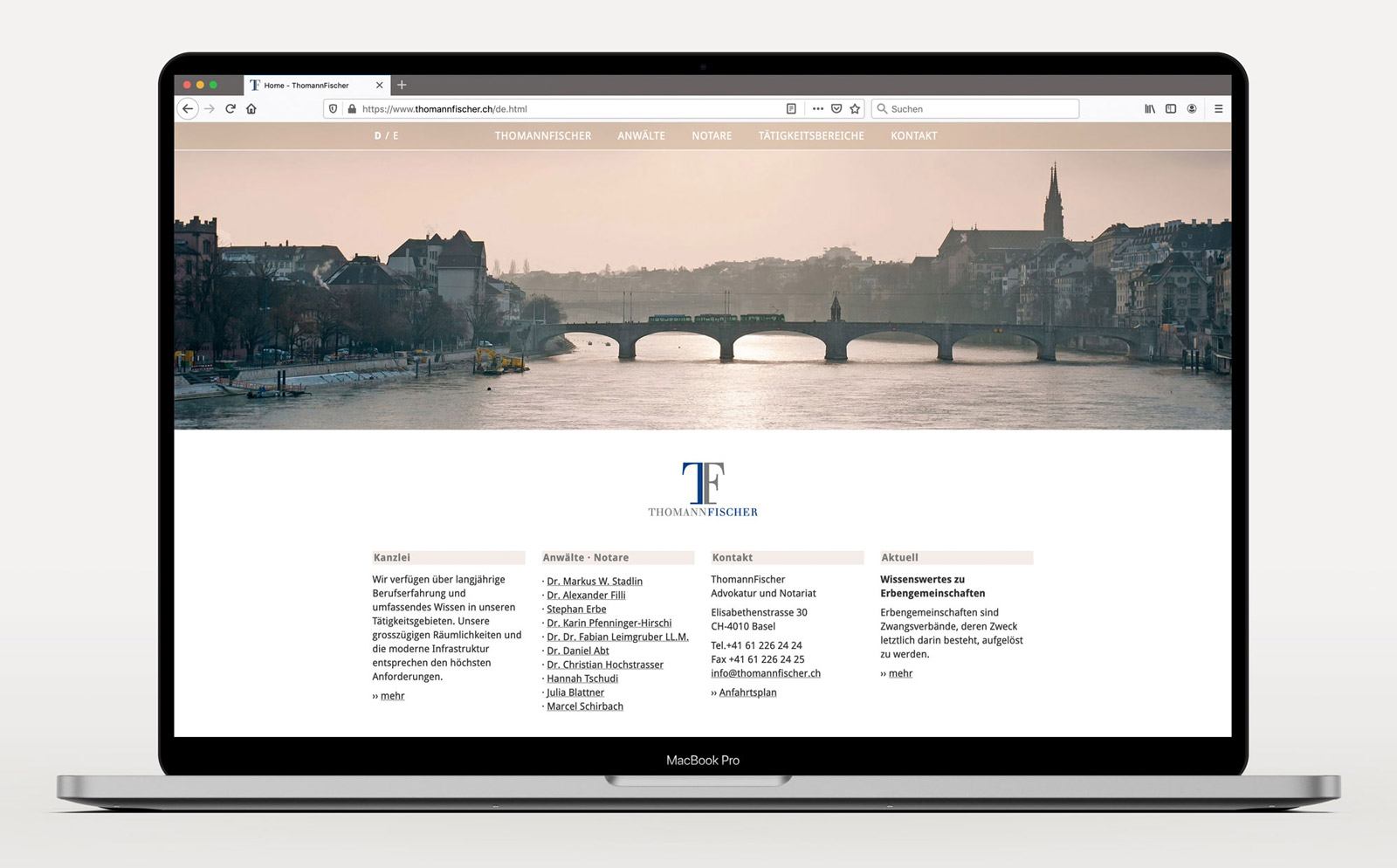 Gestaltung der Website von Thomann Fischer Advokatur und Notariat